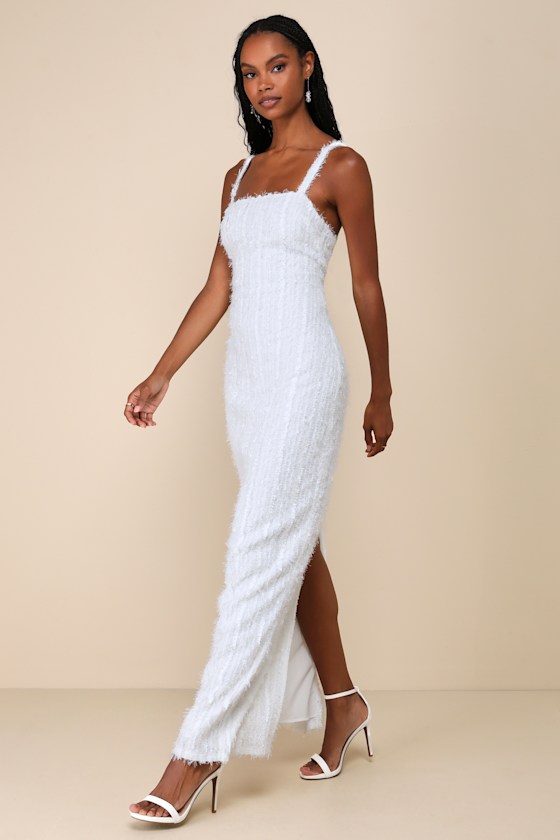 Lulus Sensational Invite White Textured Knit Sleeveless Maxi Dress In White