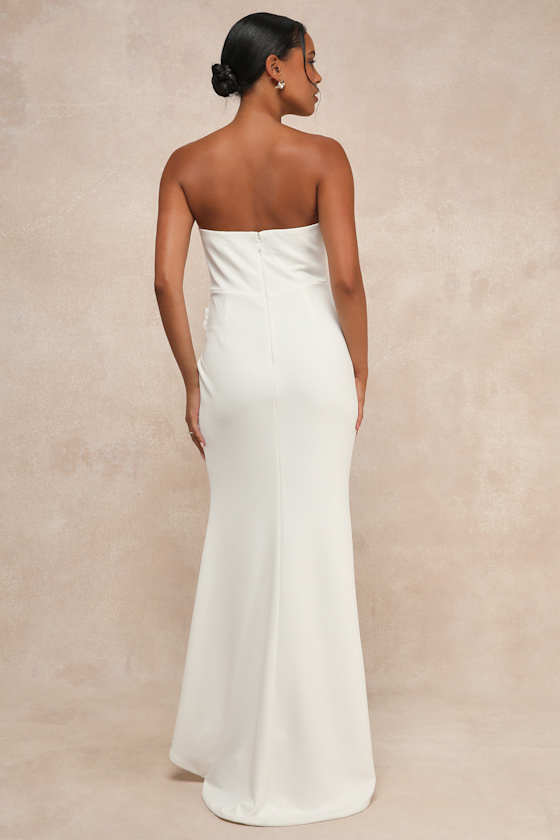 Lulus Glamorous Adoration White Strapless Floral Applique Maxi Dress In White