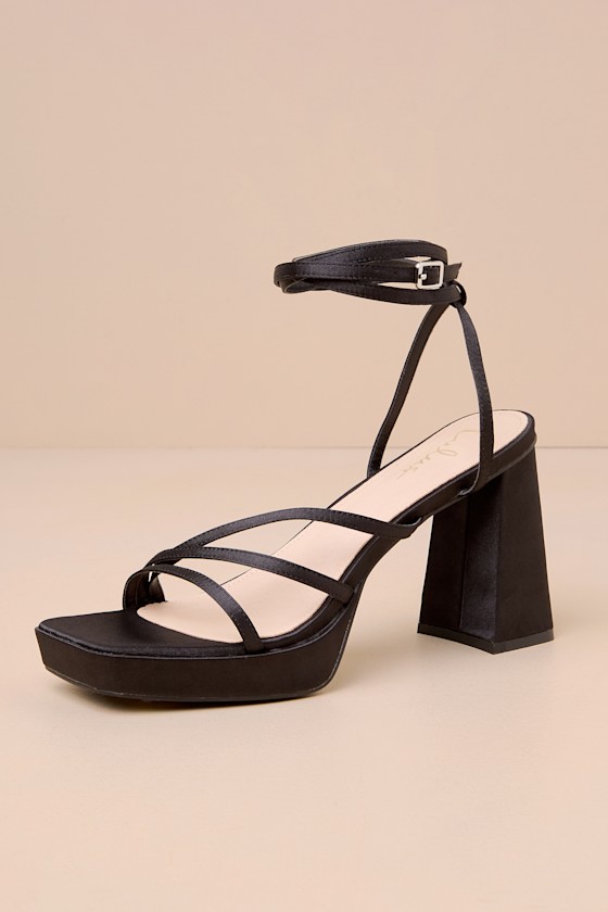 Antonnia Black Satin Strappy High Heel Ankle Wrap Sandals 2