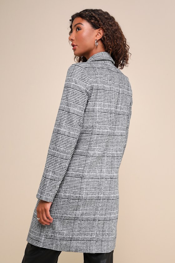 Chilly Out Black and White Glen Plaid Long Coat 6
