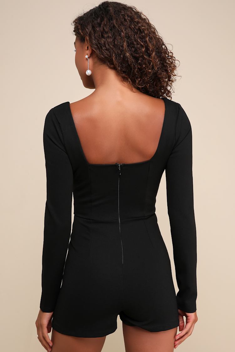 Constant Charm Black Long Sleeve Square Neck Romper