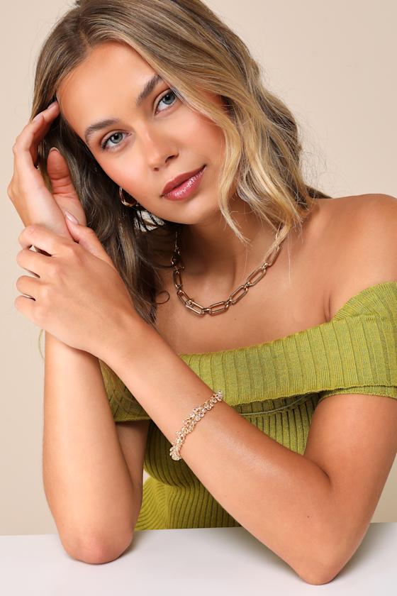 LULUS LUXE ADORNMENT GOLD AND CLEAR RHINESTONE BRACELET