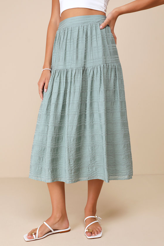 Lulus Confidently Effortless Teal Textured Tiered Midi Skirt In Teal