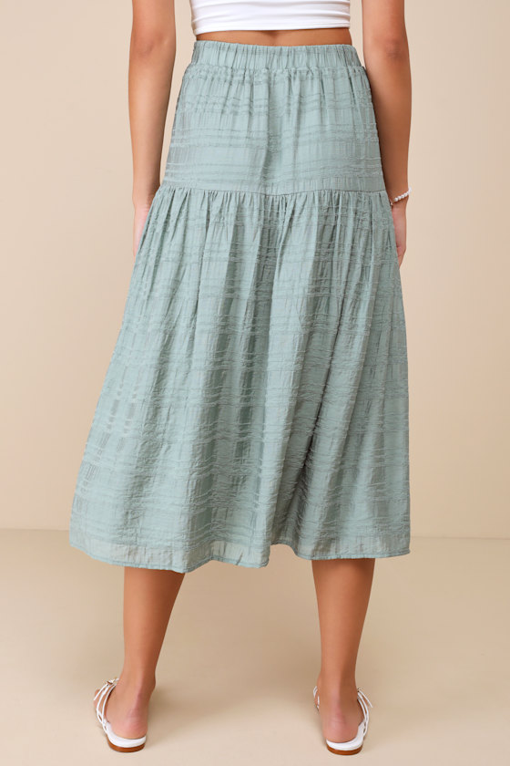 Lulus Confidently Effortless Teal Textured Tiered Midi Skirt In Teal