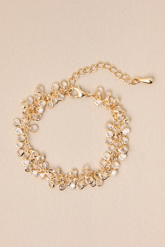 LULUS LUXE ADORNMENT GOLD AND CLEAR RHINESTONE BRACELET