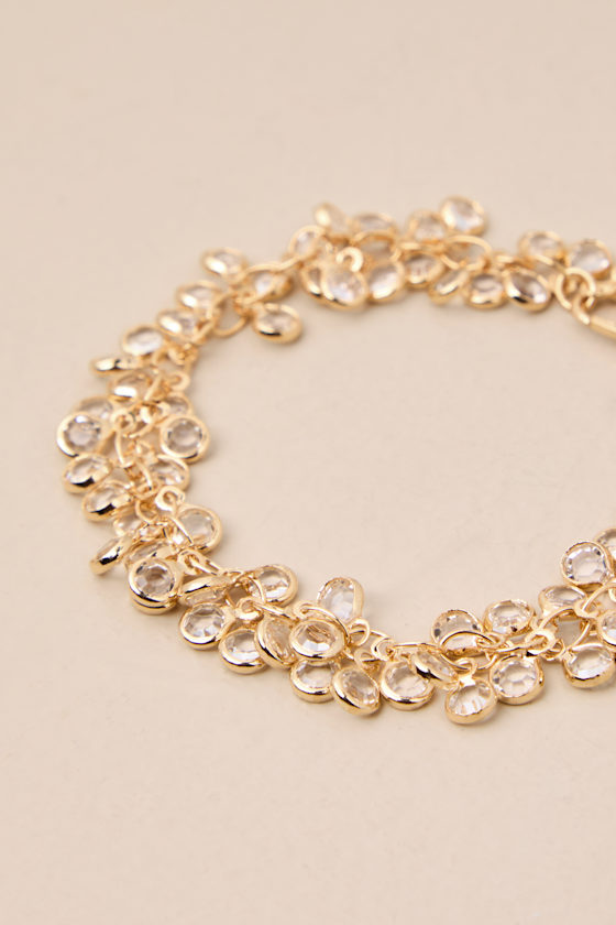 LULUS LUXE ADORNMENT GOLD AND CLEAR RHINESTONE BRACELET