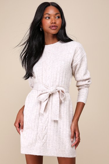 Cream Sweater Dress Mini Sweater Dress Long Sleeve Dress Lulus