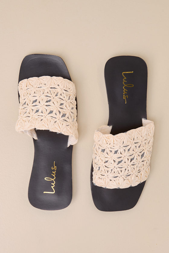 Lulus Syracuse Natural Straw Woven Slide Sandals In Beige