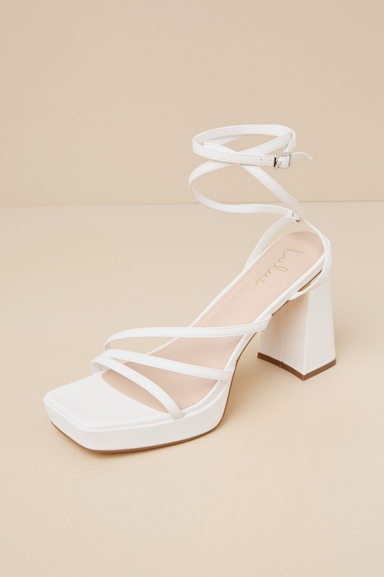 Lulus Antonnia White Strappy High Heel Ankle Wrap Sandals In White