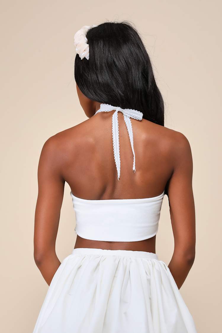 Doily White Eyelet Embroidered Lace Halter Handkerchief Top
