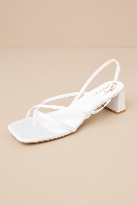 Kerrie White Satin Strappy Low Heel Sandals 4