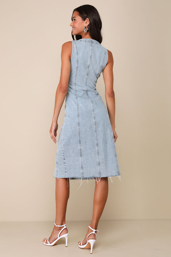 Sweetest Inspiration Light Wash Denim Button-Front Midi Dress 4