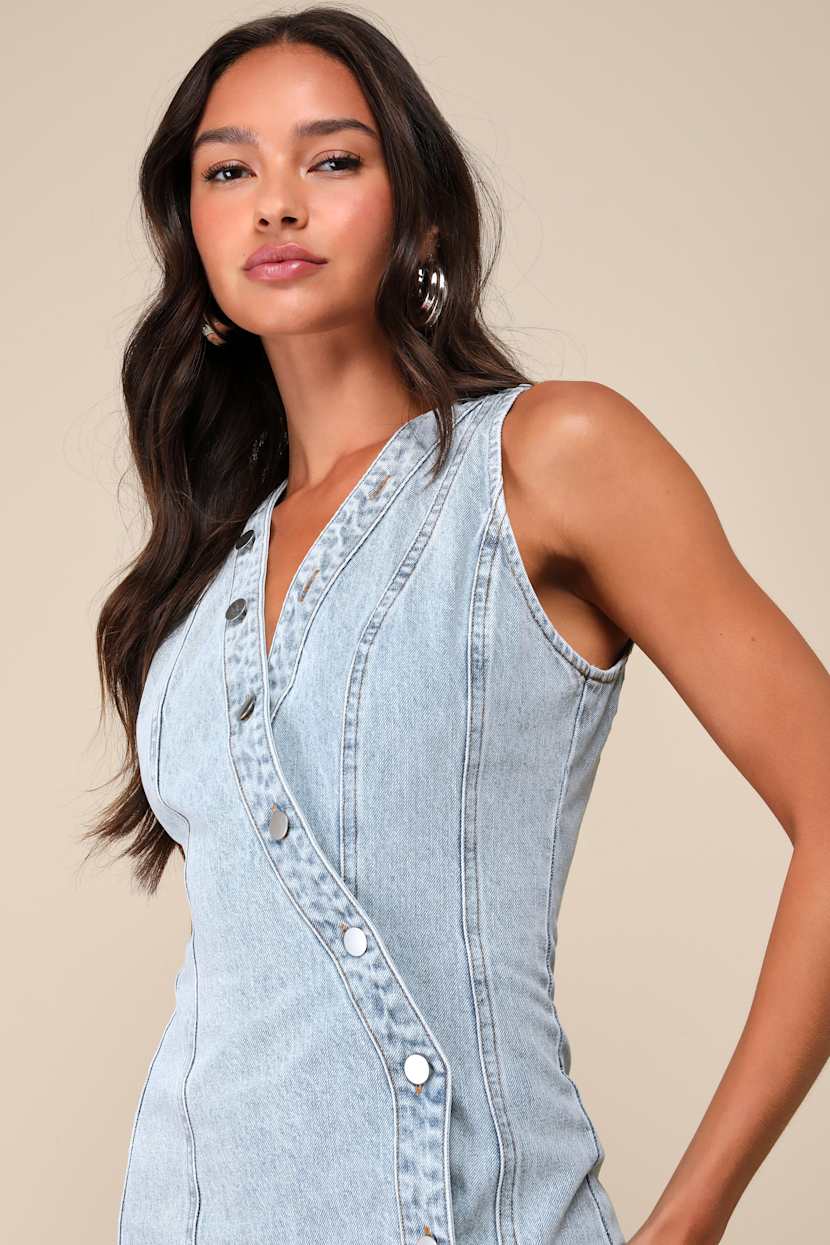 lulus denim dress Blue Ready to Charm Medium Wash Short Sleeve Denim Mini Dress | Womens | X-Small | 100% Cotton