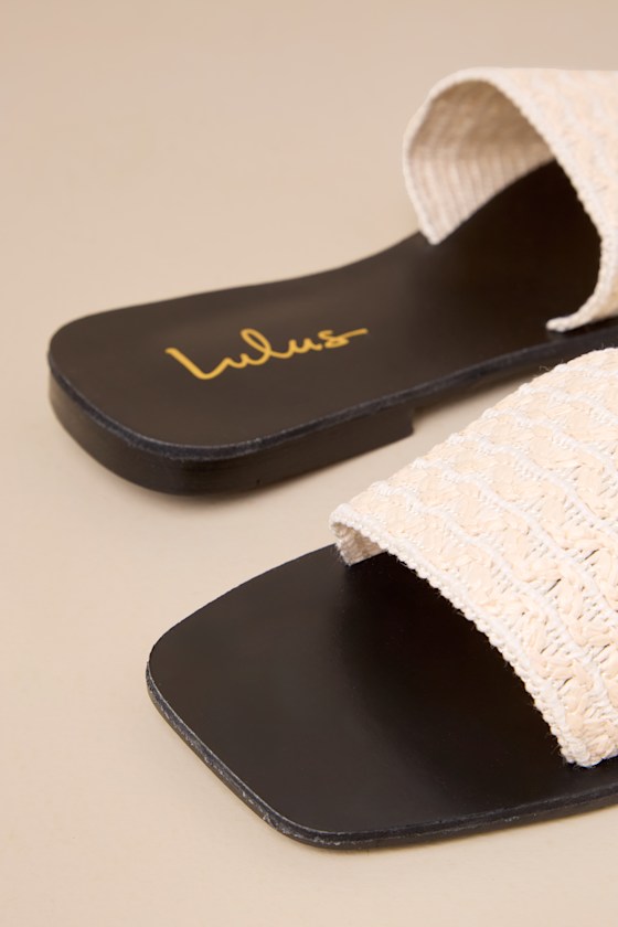 Lulus Charra Cream Raffia Woven Flat Slide Sandals In White