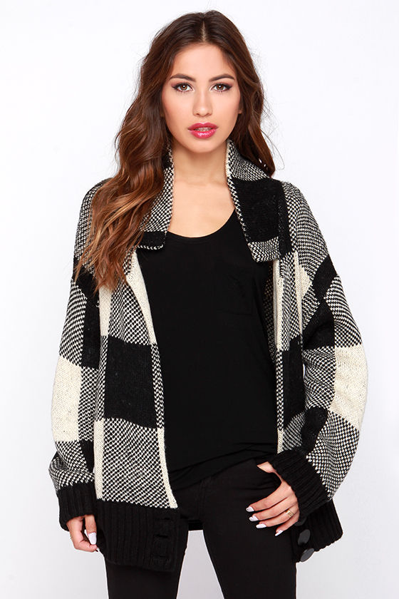 Cozy Knit Sweater - Black and Beige Sweater - Checkered Sweater - $65. ...