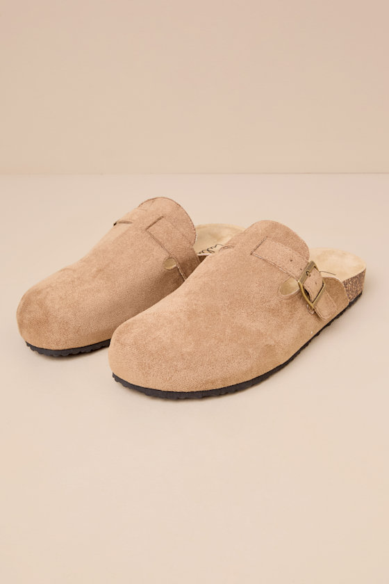 Lulus Pereta Taupe Suede Slip-on Clogs In Taupe