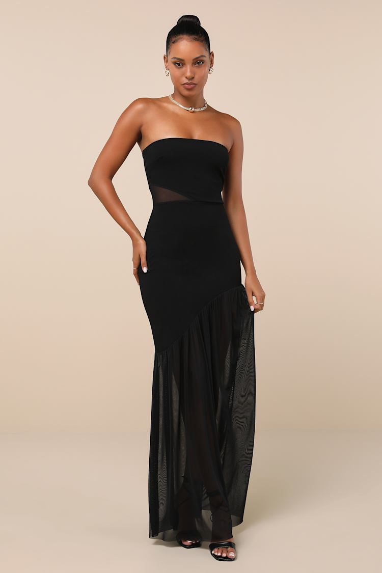black strapless asymmetrical dress Bethany Strapless Cinch Mini Dress main image 0