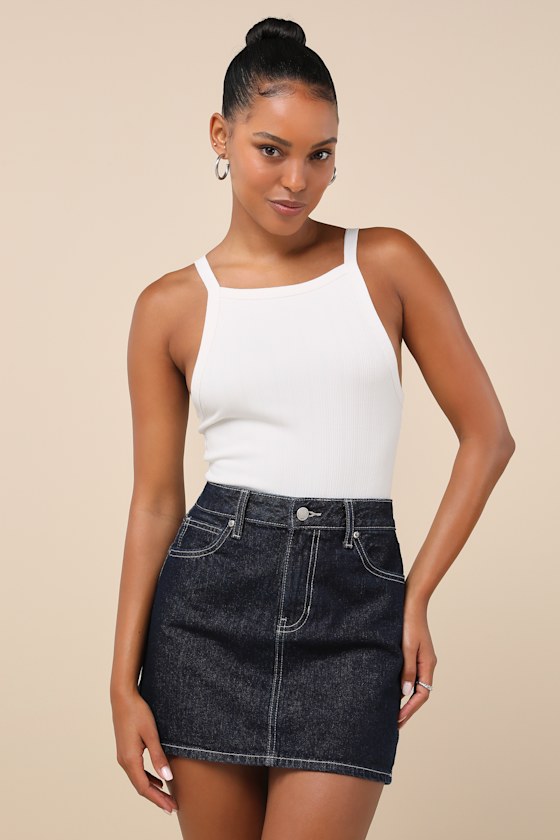 Shop Jbd Compelling Trend Dark Wash Denim Mini Skirt In Blue