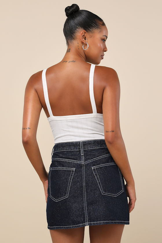 Shop Jbd Compelling Trend Dark Wash Denim Mini Skirt In Blue