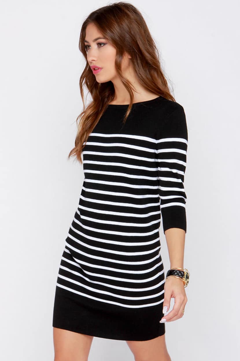 Sweater Dress - Striped Dress - Black Dress - $38.00 - Lulus