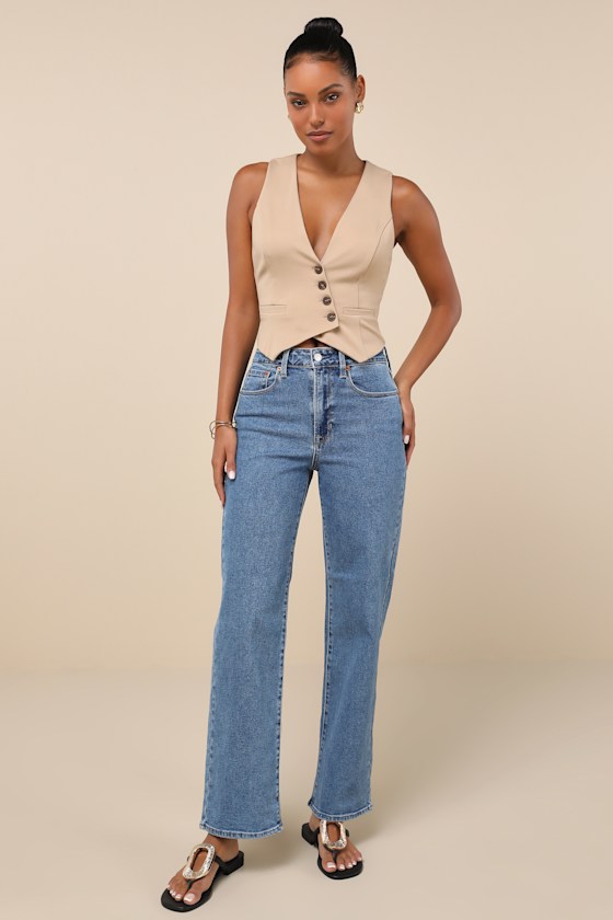 Stylish Journey Medium Wash Denim High-Rise Straight Leg Jeans 4