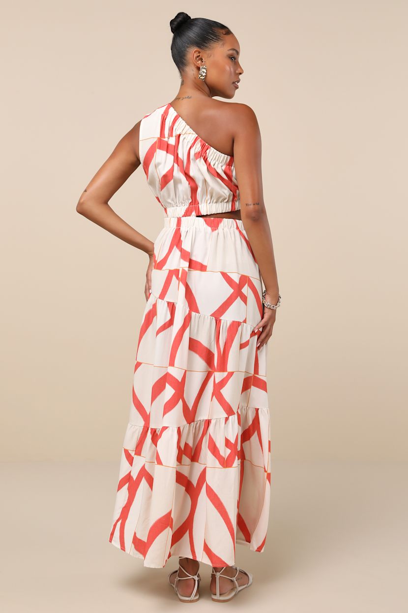 Little Lies Yasmin - White & Coral Abstract Dress - Maxi Dress - Lulus