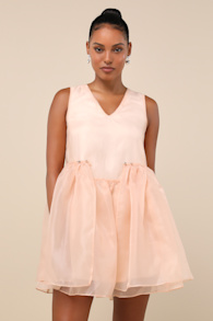 Bloom Blush Pink Organza Stud Tie-Back Ribbon Mini Dress 1
