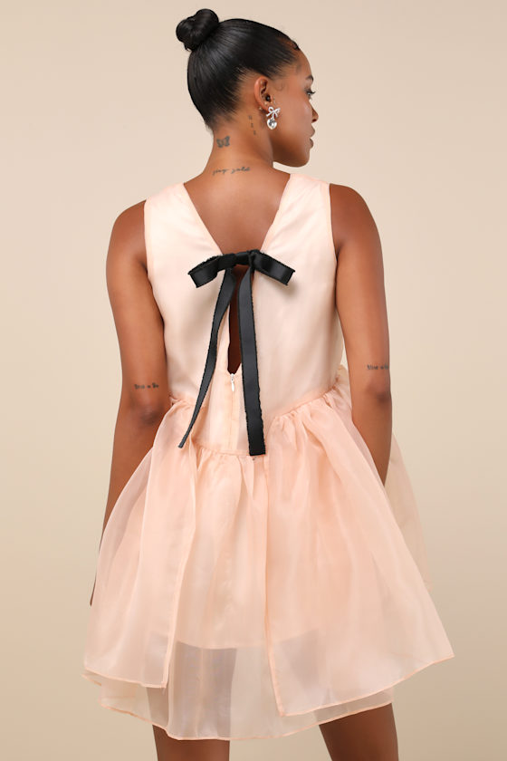 Zemeta Bloom Blush Pink Organza Stud Tie-back Ribbon Mini Dress In Blush Pink