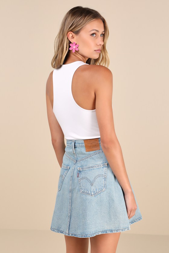 Mini Flounce Medium Wash Denim High-Rise Skirt 5