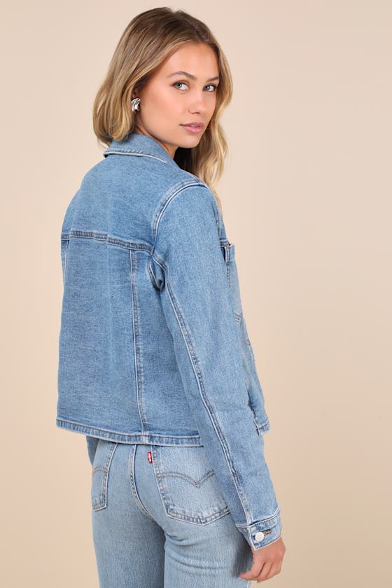 Medium Wash Denim Button Up Peplum Jacket main image 0