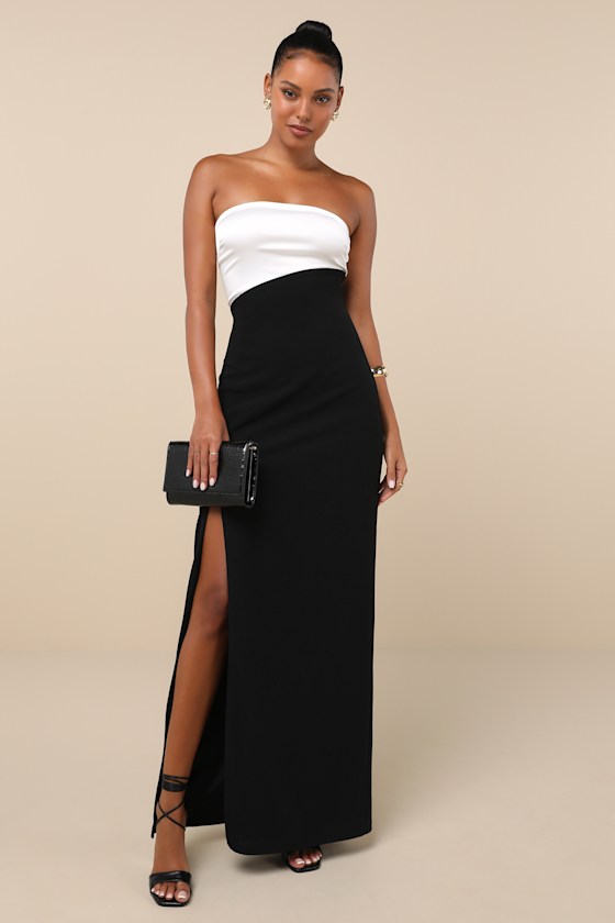 Majorly Sophisticated Black and White Strapless Maxi Dress 3
