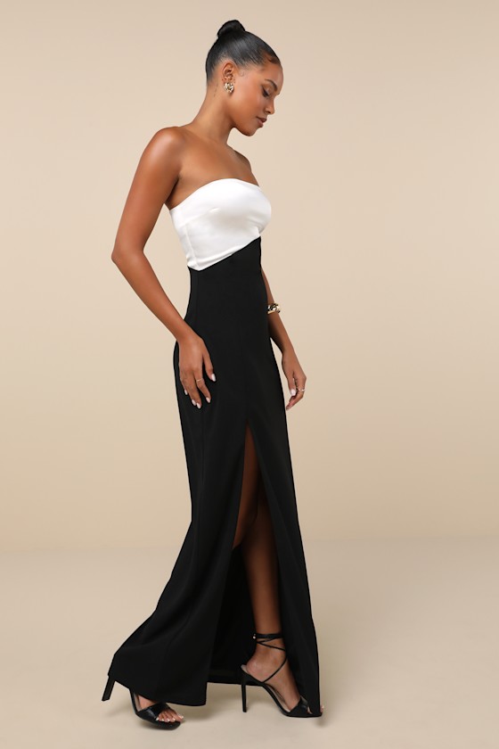Majorly Sophisticated Black and White Strapless Maxi Dress 4