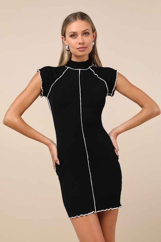 Black Bodycon Dress - Ribbed Knit Dress - Bodycon Mini Dress - Lulus