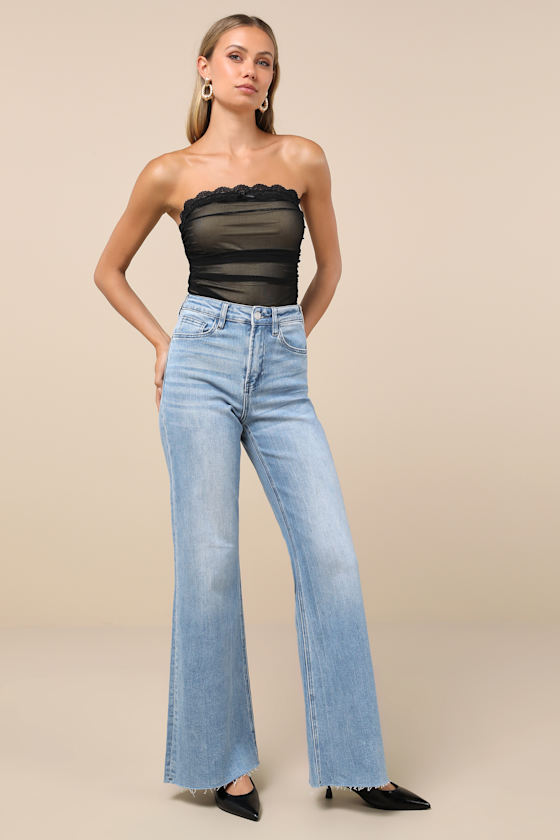 Flirty Excellence Black Mesh Lace Ruched Strapless Top 3