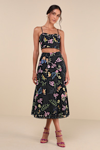 Sweet At Heart Black Floral Embroidered Two-Piece Midi Dress 4