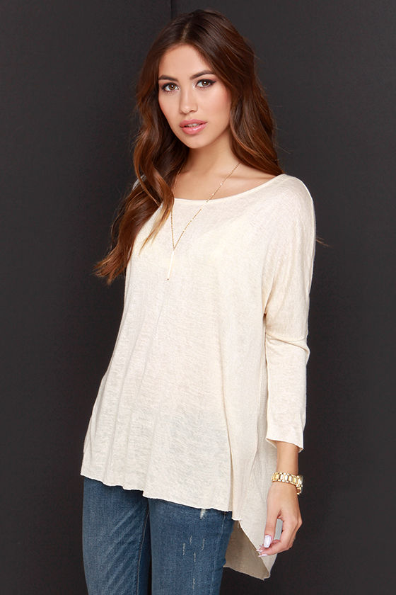 Chic Cream Top Dolman Top Tunic Top High Low Top 38.00
