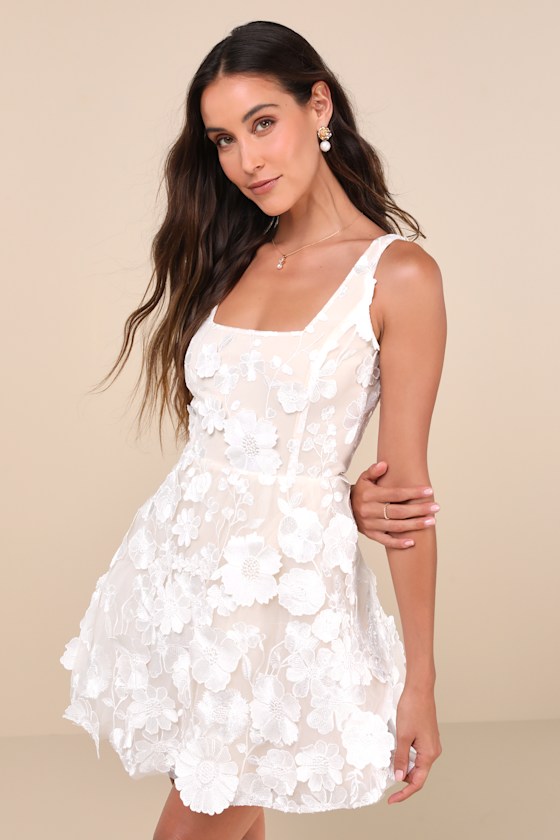 Divine Intentions White 3D Floral Embroidered Skater Dress 2