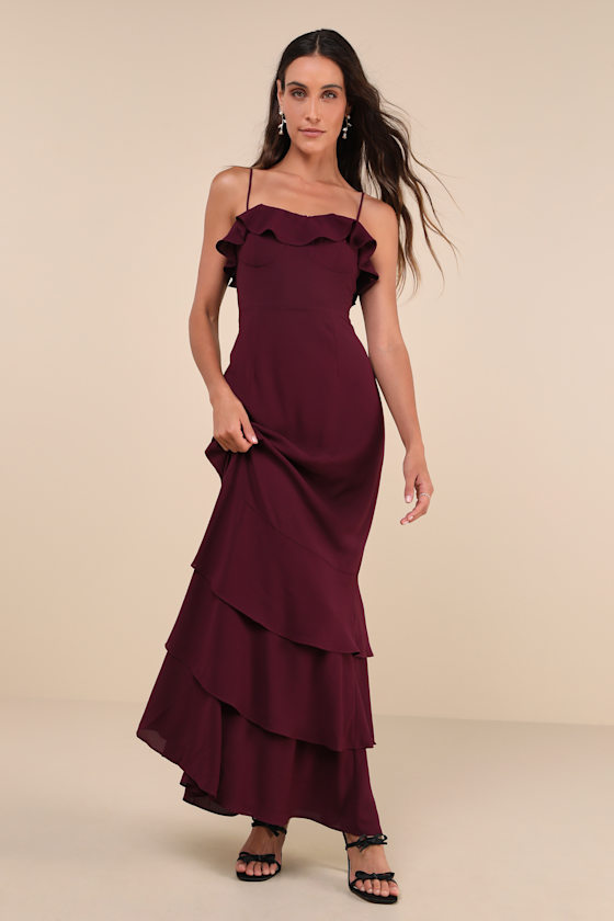 Lulus Lively Evenings Plum Purple Sleeveless Tiered Maxi Dress In Plum Purple