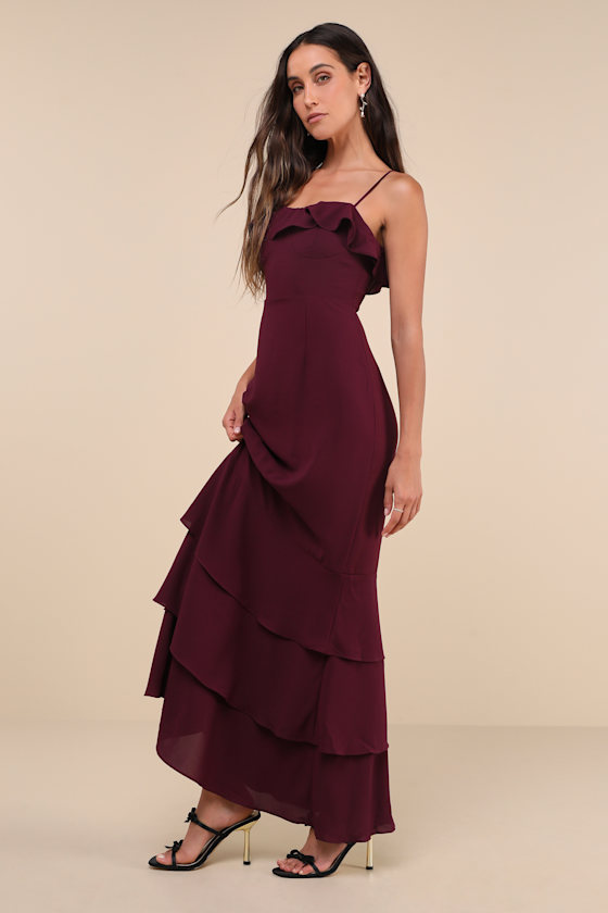 Lulus Lively Evenings Plum Purple Sleeveless Tiered Maxi Dress In Plum Purple