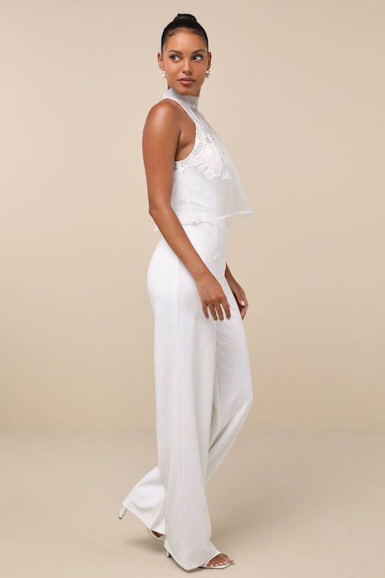 Lulus Formally Invited White Embroidered Organza Flounce Jumpsuit In White