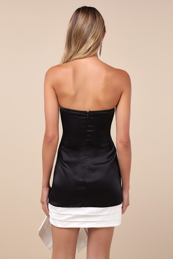 Shop Lulus Always Compelling Black And White Satin Strapless Bow Mini Dress