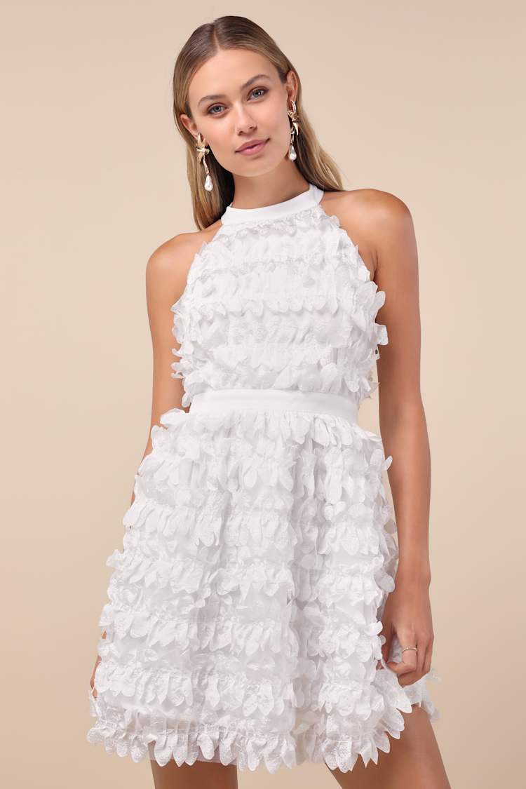 White Novelty Dress - Flouncy Mini Dress - Halter Mini Dress - Lulus White Novelty Dress - Flouncy Mini Dress - Halter Mini Dress - Lulus