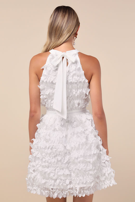 Lulus Dearly Adored White Applique Halter Sleeveless Mini Dress In White