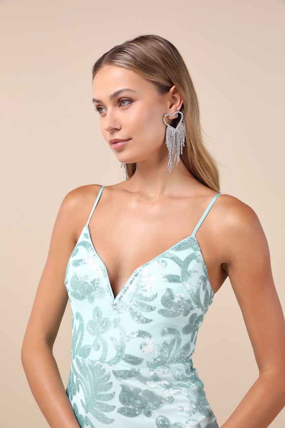 Lulus Vivacious Energy Mint Blue Sequin Sleeveless Mini Dress In Mint Blue