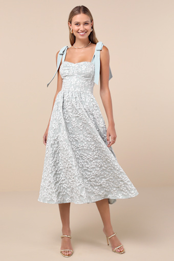 Bubbly Bliss Sage Green Jacquard Bustier Tie-Strap Midi Dress 1