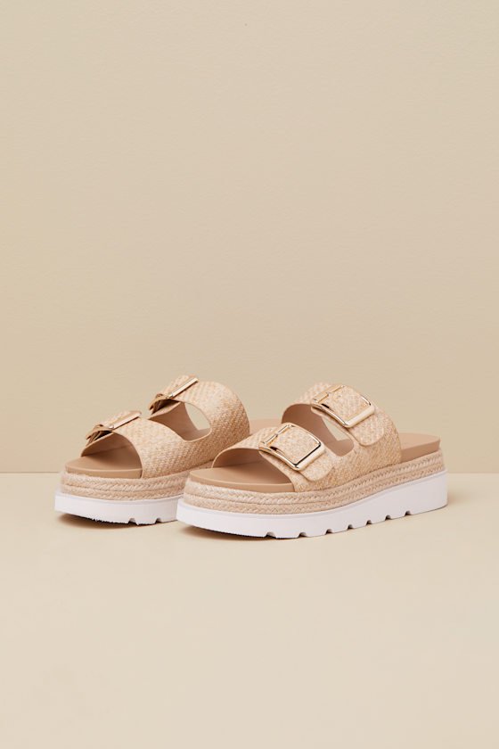 Mythical Natural Raffia Buckle Flatform Slide Sandals 4