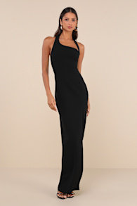 Unforgettable Composure Black Asymmetrical Halter Maxi Dress 3