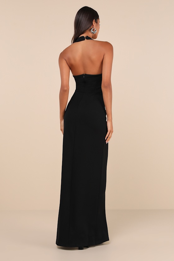 Shop Lulus Unforgettable Composure Black Asymmetrical Halter Maxi Dress