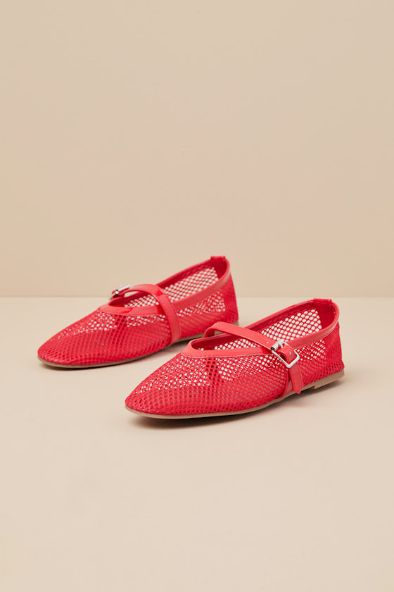Coconuts By Matisse Nolita Red Mesh Buckle Ballet Flats In Red