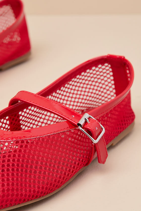 Coconuts By Matisse Nolita Red Mesh Buckle Ballet Flats In Red